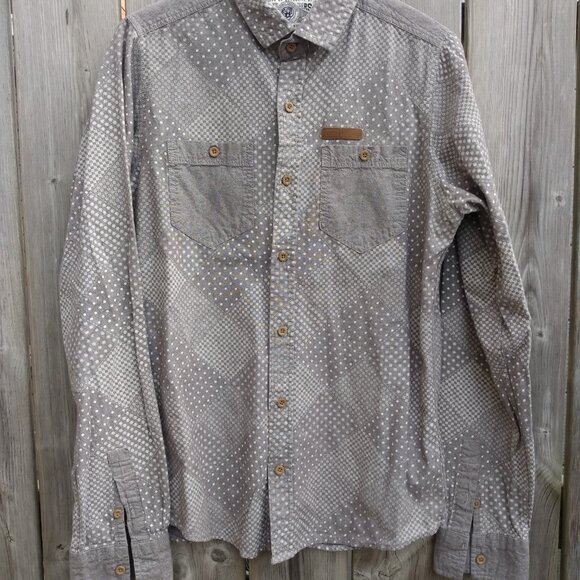 Gray Calico Print Button Shirt Tokyo Tigers Brand Size Medium - Picture 2 of 9
